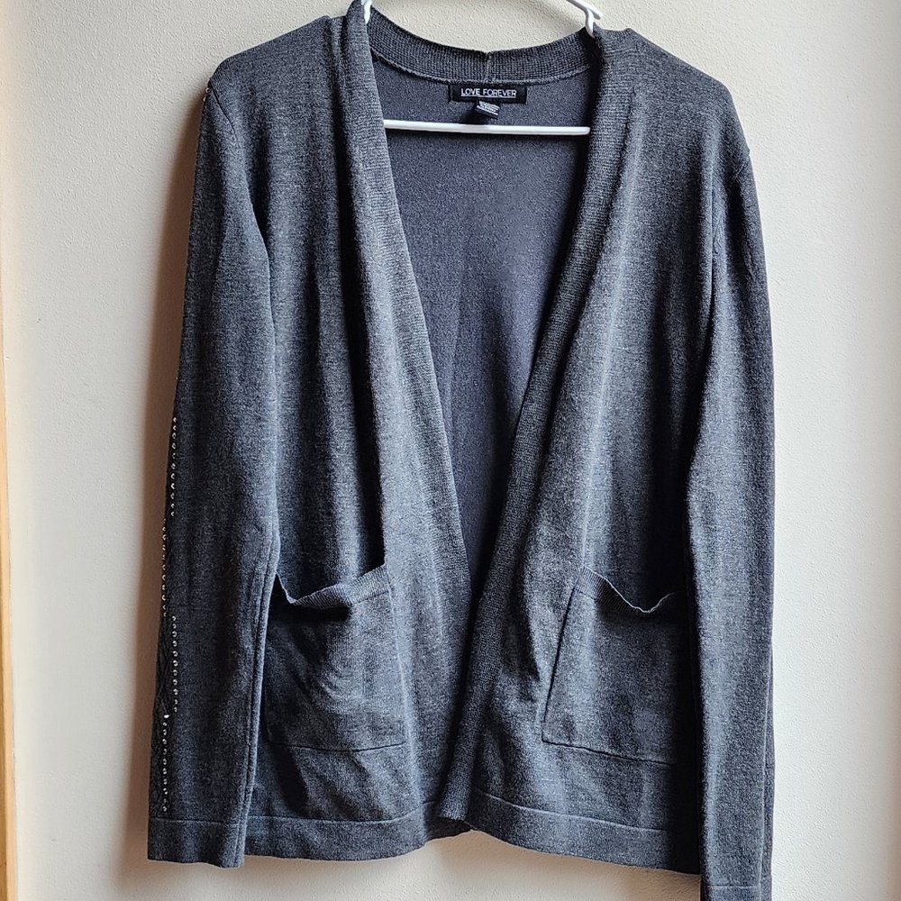 Love Forever Gray Studded Open Cardigan Size Small